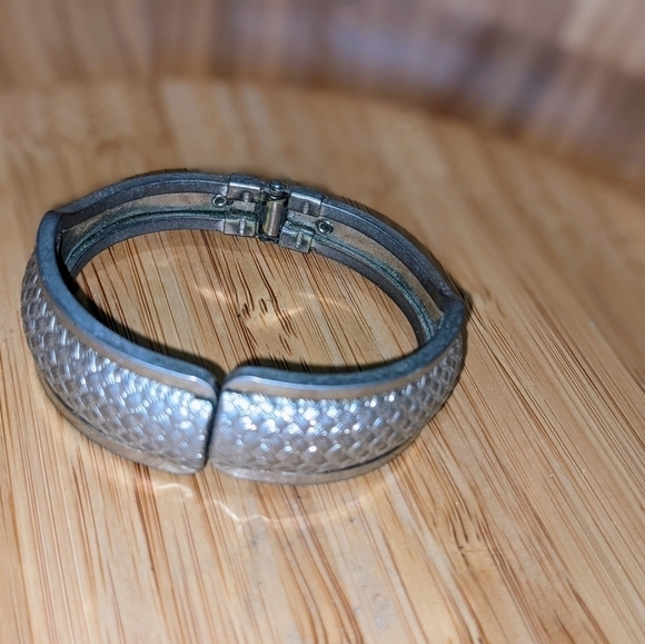Silver Weave Hinged Bangle Bracelet - Picture 1 of 9